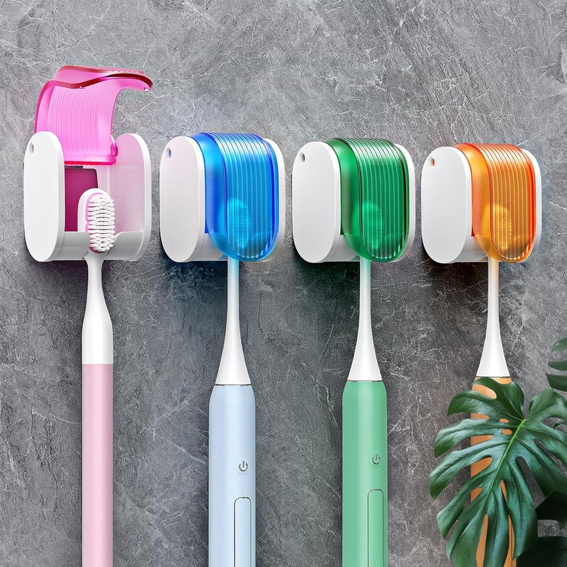 EKOTTOK Toothbrush Holders for Bathrooms【Upgrade Single Slot Design】 Toothbrush Holder Wall Mounted with Cover Moisture-Proof and Dust-Proof Toothbrush Storage Organizer for Shower Family and Travel 4PCS - Image 1